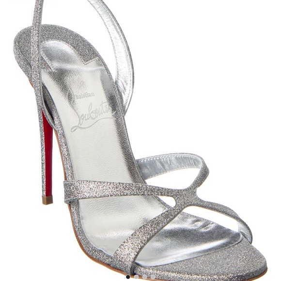 Christian Louboutin Emilie 100 Slingback Sandals Heels Shoes Silver Glitter 36.5 - Picture 2 of 16
